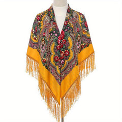 Bohemian Flower Print Square Scarf Vintage Warm Cape Women's Cardigan Wrap