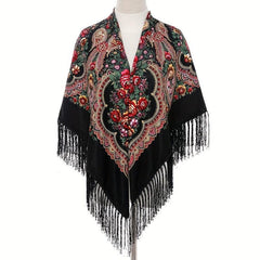 Bohemian Flower Print Square Scarf Vintage Warm Cape Women's Cardigan Wrap