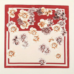 Vintage Petal Print Bandana Block Satin Square Scarf Silk Shawl Women