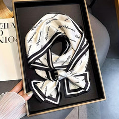 Long Ribbon Scarf Silk Thin Necktie Twill Floral Print Classic Hairband