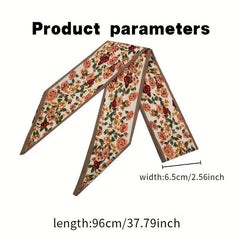 2pcs Floral Skinny Scarf Long Ribbon Neckerchief Twilly Scarf for Women