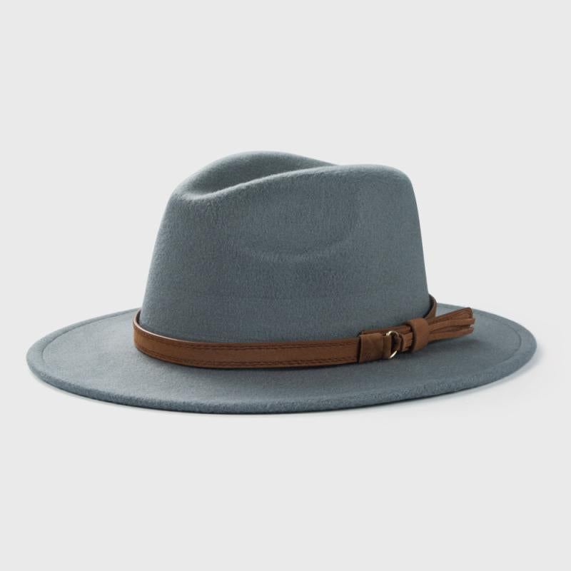 Retro Tweed Bowler Hat With Belt Accessories Minimalistic Large Brim Jazz Hat
