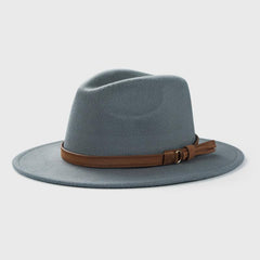 Retro Tweed Bowler Hat With Belt Accessories Minimalistic Large Brim Jazz Hat