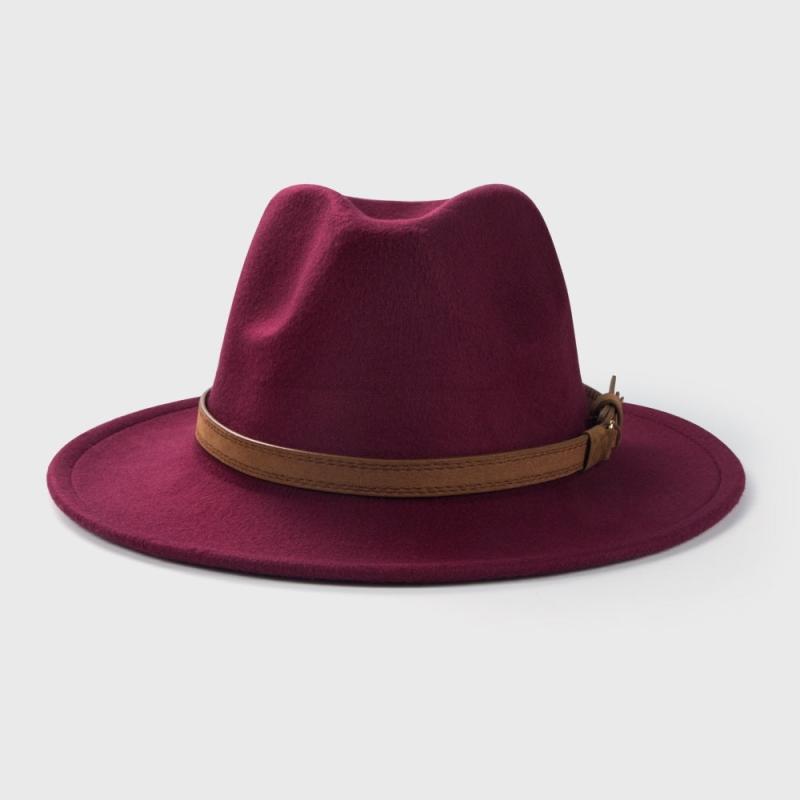 Retro Tweed Bowler Hat With Belt Accessories Minimalistic Large Brim Jazz Hat