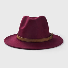 Retro Tweed Bowler Hat With Belt Accessories Minimalistic Large Brim Jazz Hat