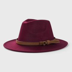 Retro Tweed Bowler Hat With Belt Accessories Minimalistic Large Brim Jazz Hat