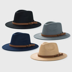 Retro Tweed Bowler Hat With Belt Accessories Minimalistic Large Brim Jazz Hat
