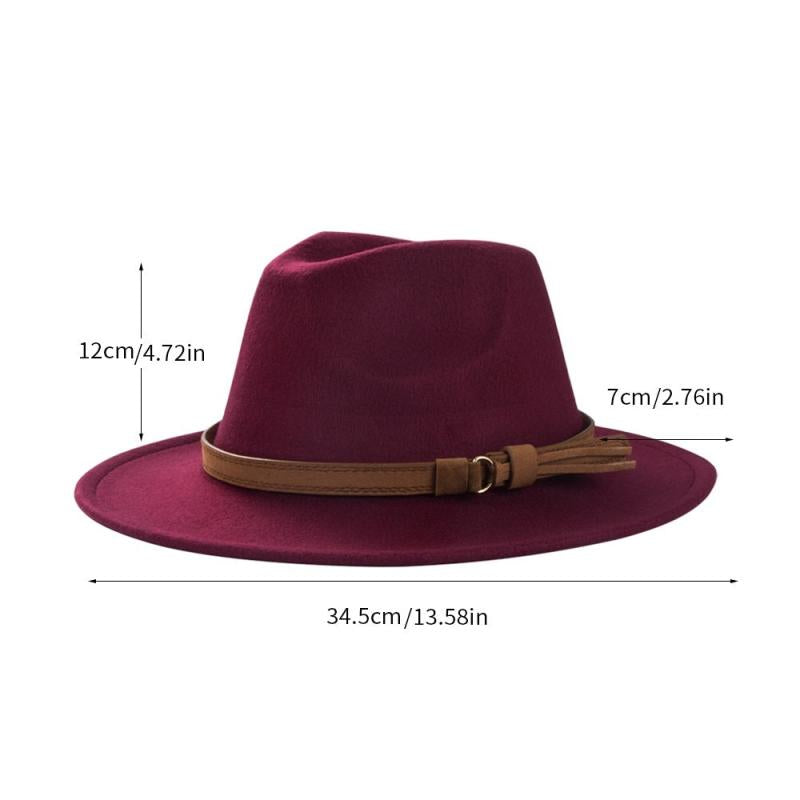 Retro Tweed Bowler Hat With Belt Accessories Minimalistic Large Brim Jazz Hat