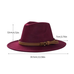 Retro Tweed Bowler Hat With Belt Accessories Minimalistic Large Brim Jazz Hat