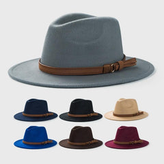Retro Tweed Bowler Hat With Belt Accessories Minimalistic Large Brim Jazz Hat