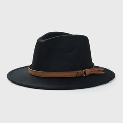 Retro Tweed Bowler Hat With Belt Accessories Minimalistic Large Brim Jazz Hat