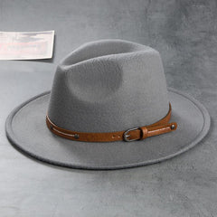 Men's Retro Felt Woolen Top Hat with Leather Buckle Accessory