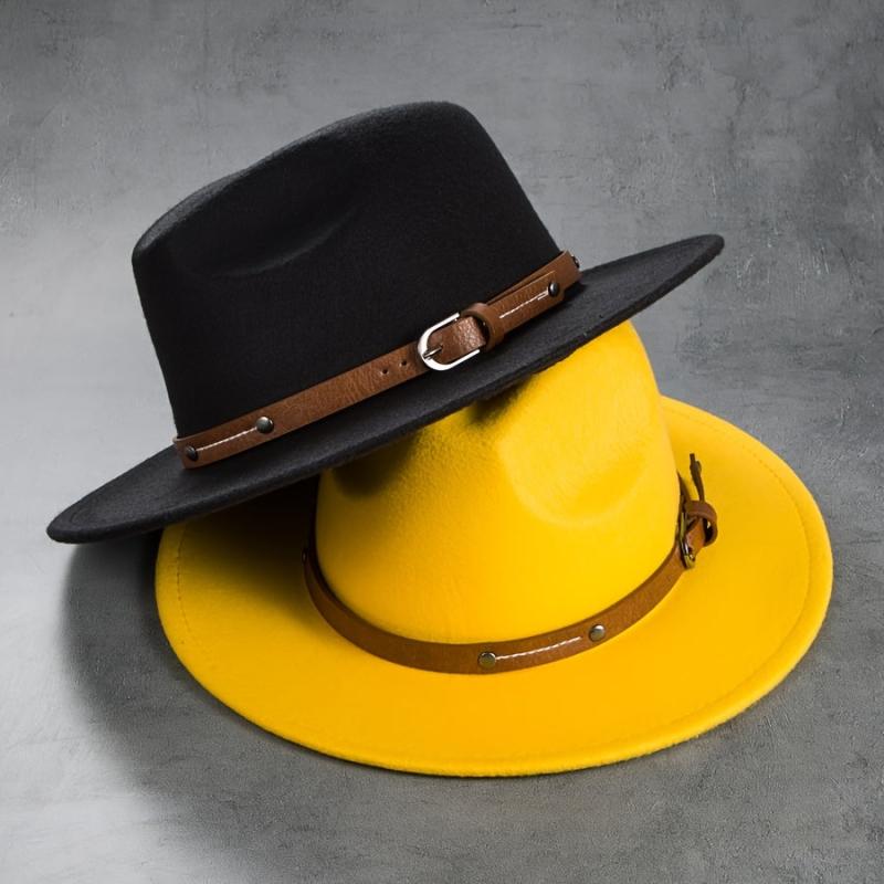 Men's Retro Felt Woolen Top Hat with Leather Buckle Accessory
