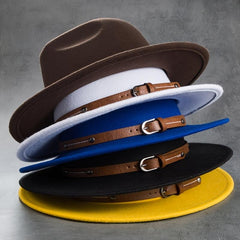 Men's Retro Felt Woolen Top Hat with Leather Buckle Accessory
