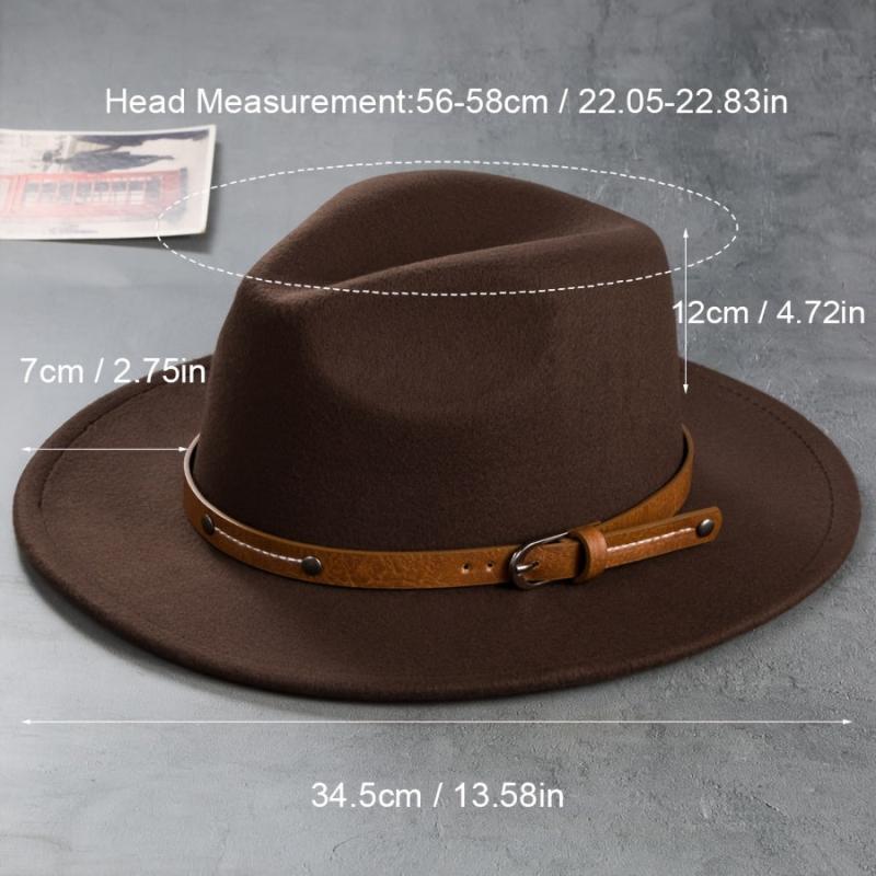 Men's Retro Felt Woolen Top Hat with Leather Buckle Accessory