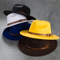 Men's Retro Felt Woolen Top Hat with Leather Buckle Accessory