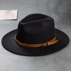 Men's Retro Felt Woolen Top Hat with Leather Buckle Accessory