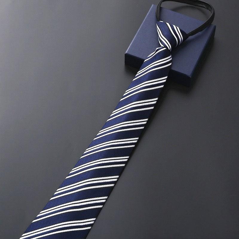 Men's Business Dress Zip Tie Groom Wedding Striped Lazy Tie