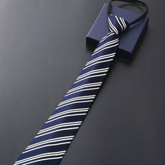 Men's Business Dress Zip Tie Groom Wedding Striped Lazy Tie