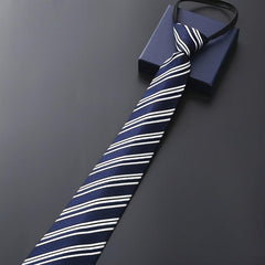 Men's Business Dress Zip Tie Groom Wedding Striped Lazy Tie