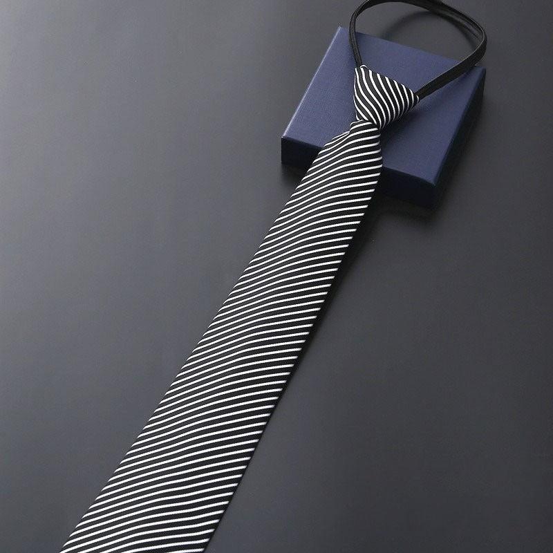 Men's Business Dress Zip Tie Groom Wedding Striped Lazy Tie