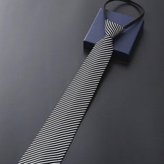 Men's Business Dress Zip Tie Groom Wedding Striped Lazy Tie