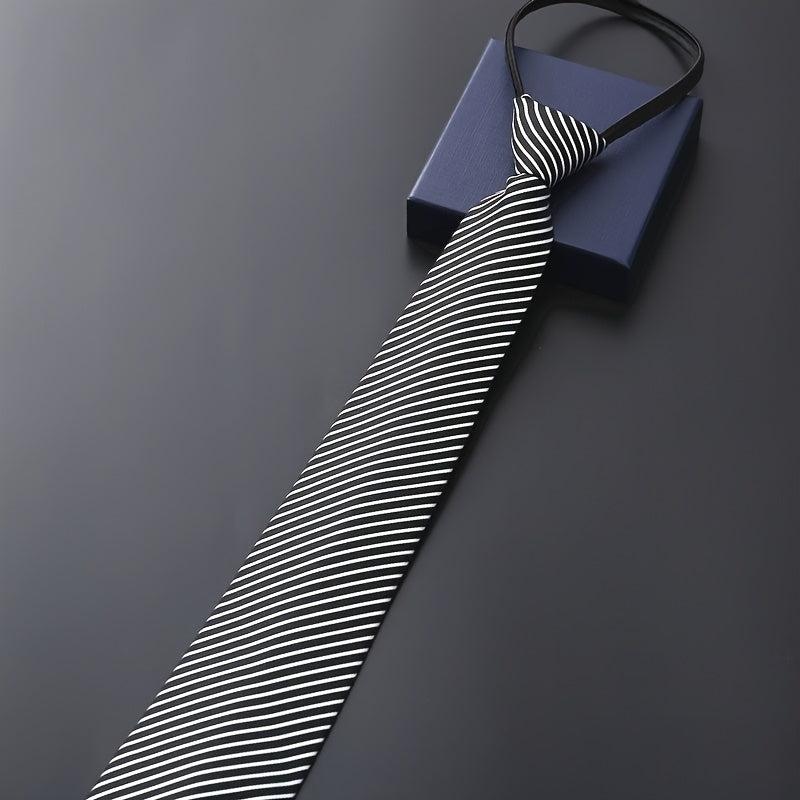 Men's Business Dress Zip Tie Groom Wedding Striped Lazy Tie
