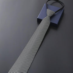 Men's Business Dress Zip Tie Groom Wedding Striped Lazy Tie