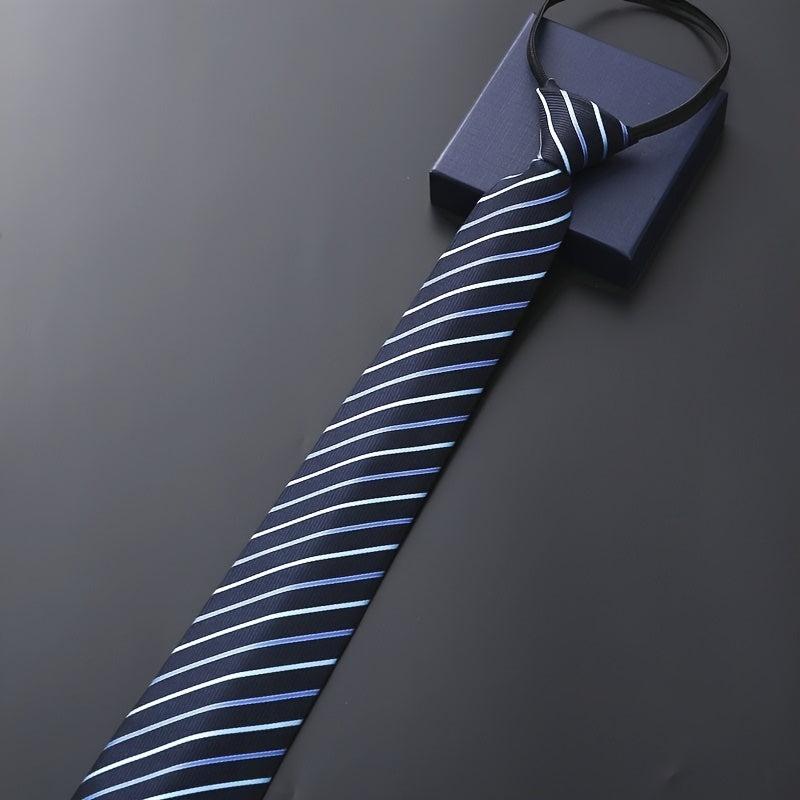Men's Business Dress Zip Tie Groom Wedding Striped Lazy Tie