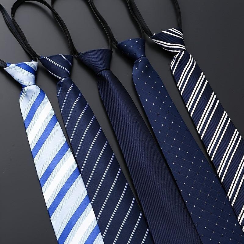 Men's Business Dress Zip Tie Groom Wedding Striped Lazy Tie