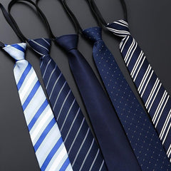 Men's Business Dress Zip Tie Groom Wedding Striped Lazy Tie