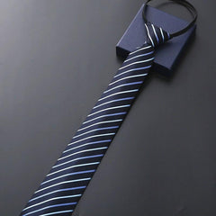Men's Business Dress Zip Tie Groom Wedding Striped Lazy Tie