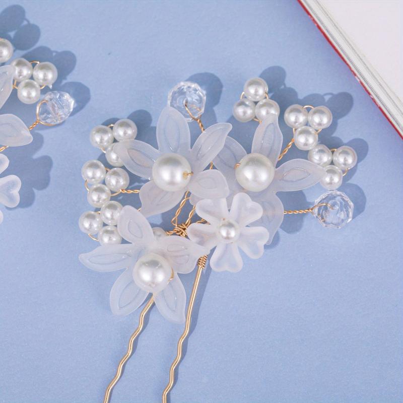 Faux Pearl Flower Red Hairpin Hair Comb Princess Tiara Wedding