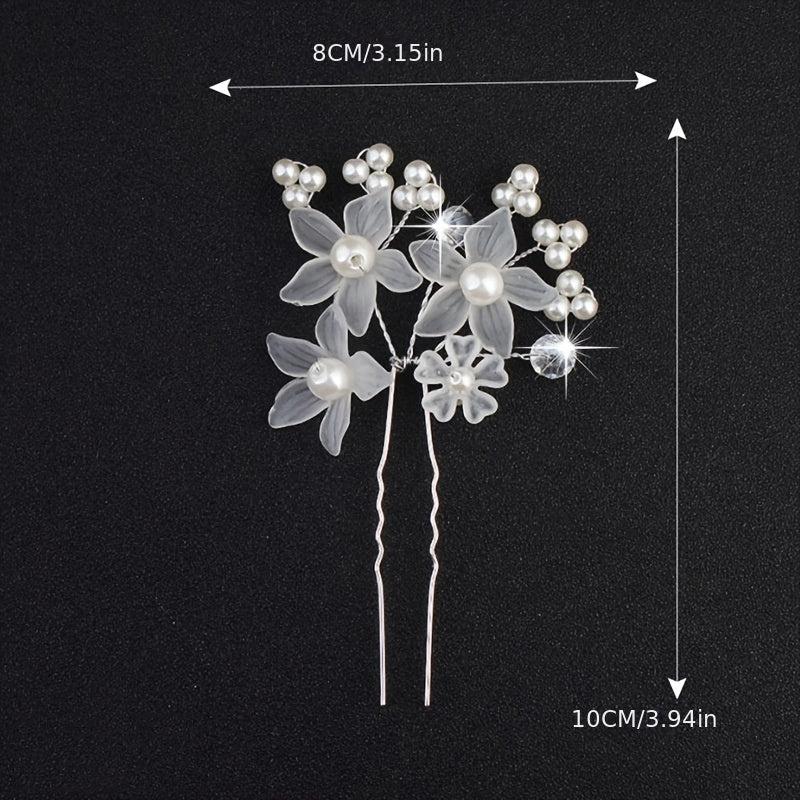 Faux Pearl Flower Red Hairpin Hair Comb Princess Tiara Wedding