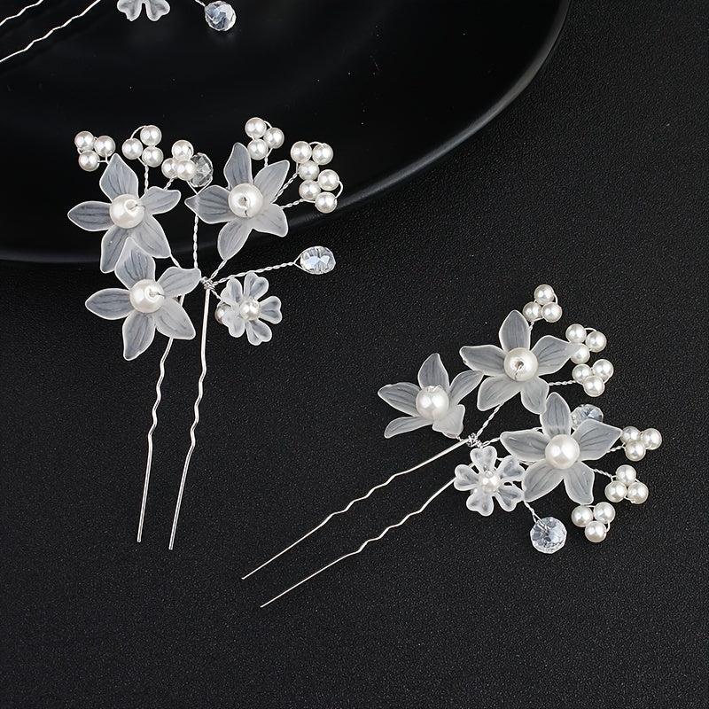 Faux Pearl Flower Red Hairpin Hair Comb Princess Tiara Wedding