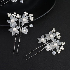 Faux Pearl Flower Red Hairpin Hair Comb Princess Tiara Wedding