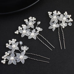 Faux Pearl Flower Red Hairpin Hair Comb Princess Tiara Wedding
