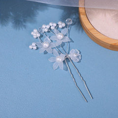 Faux Pearl Flower Red Hairpin Hair Comb Princess Tiara Wedding
