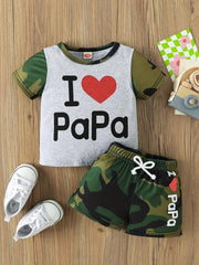 Toddler Boys Love Print T shirt & Camo Shorts Set