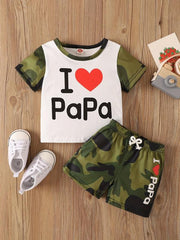 Toddler Boys Love Print T shirt & Camo Shorts Set