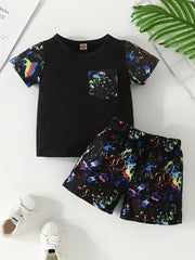 Toddler Boys Love Print T shirt & Camo Shorts Set