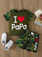 Toddler Boys Love Print T shirt & Camo Shorts Set
