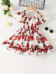 Baby Girls Casual Floral Off Shoulder Dress