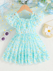 Baby Girls Casual Floral Off Shoulder Dress