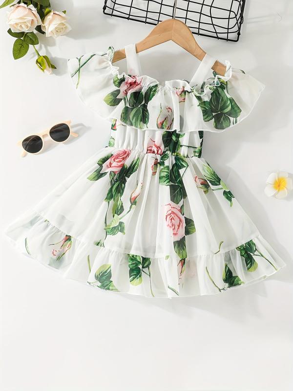 Baby Girls Casual Floral Off Shoulder Dress