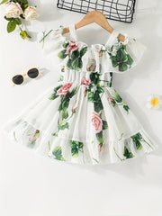 Baby Girls Casual Floral Off Shoulder Dress