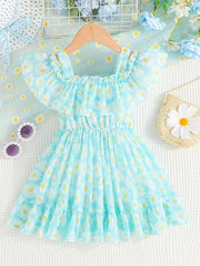 Baby Girls Casual Floral Off Shoulder Dress