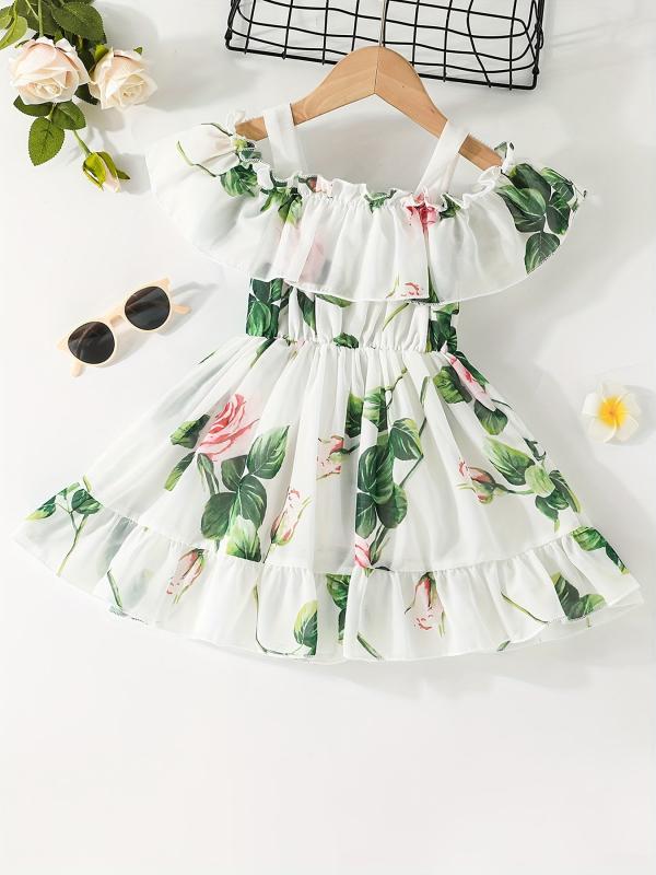 Baby Girls Casual Floral Off Shoulder Dress