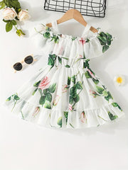 Baby Girls Casual Floral Off Shoulder Dress