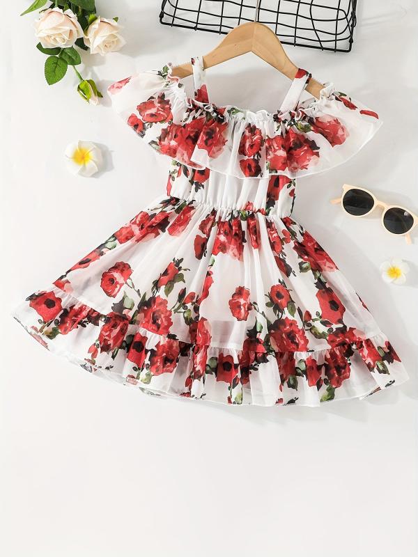 Baby Girls Casual Floral Off Shoulder Dress